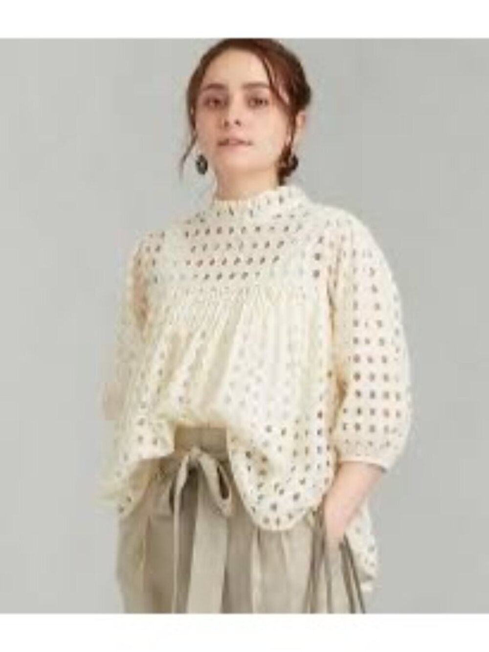 V DE VINSTER Cream Open Knit Top Boho Prairie Cottage Size Small Women's